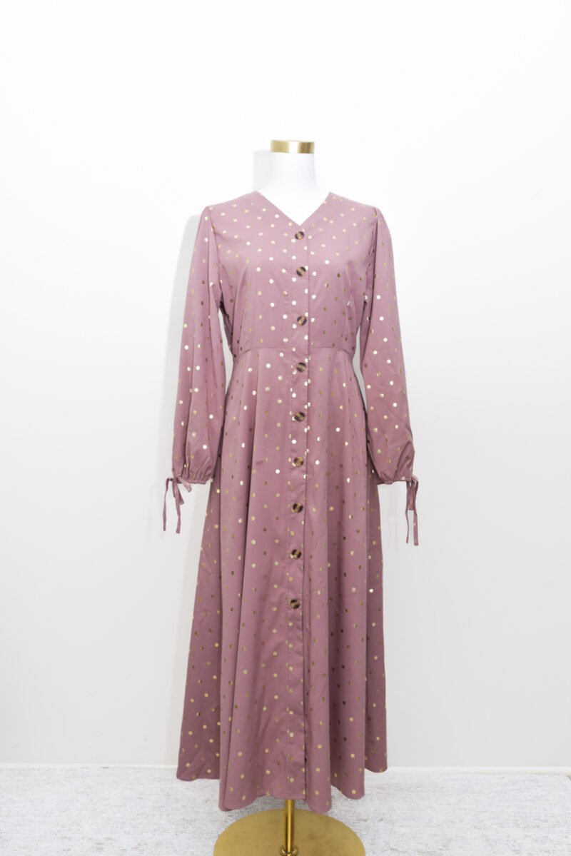 Pink Maxi Dress with gold Polka dots